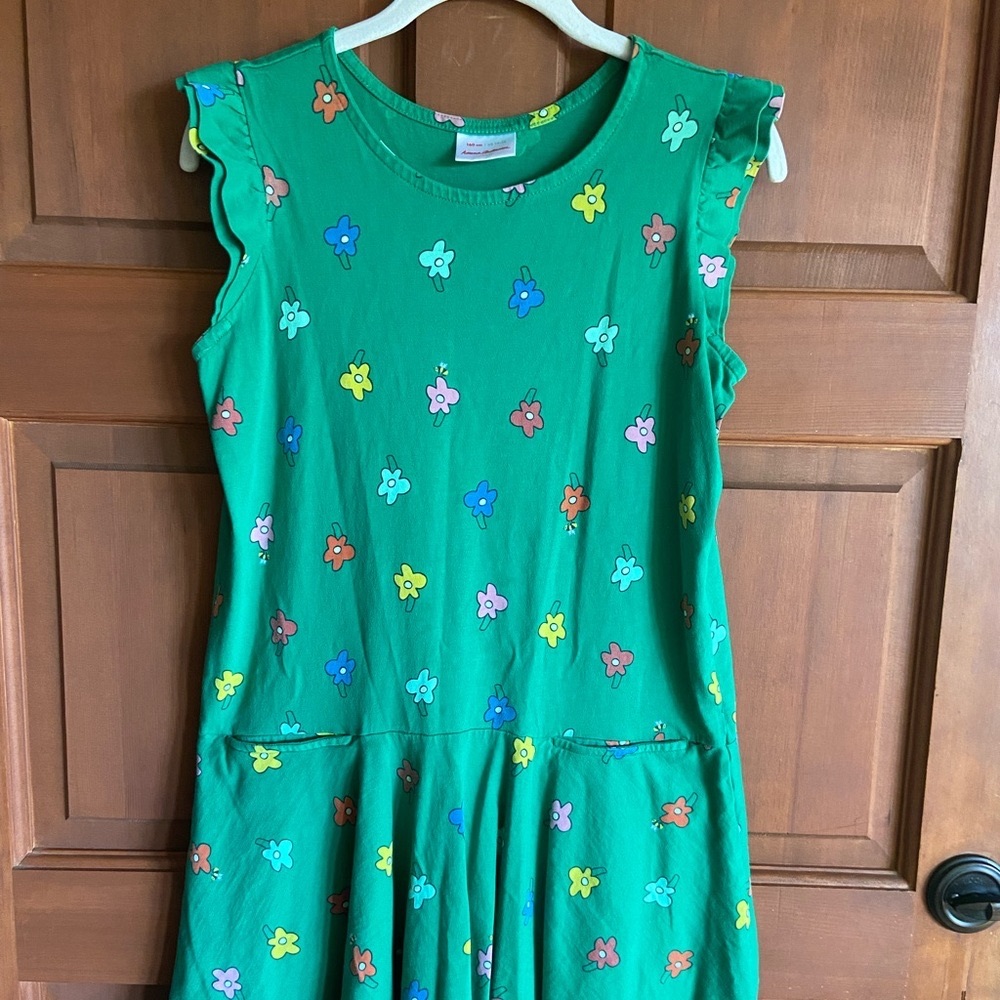 Hanna Anderson cute green flowered dress size 14-16